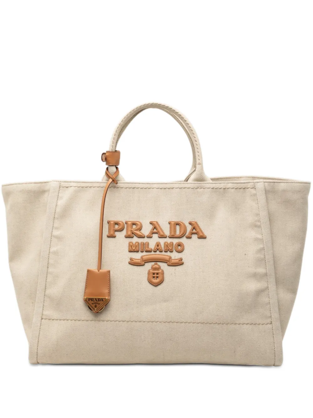 Prada Pre-Owned 2000-2026 Large Linen and Vitello Logo tote bag - Toni neutri