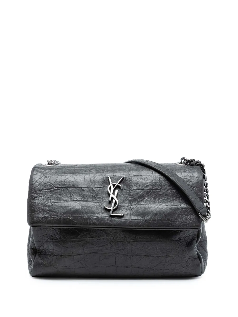 Saint Laurent Pre-Owned 2016 Medium Croc Embossed Calfskin Monogram West Hollywood crossbody bag - Nero