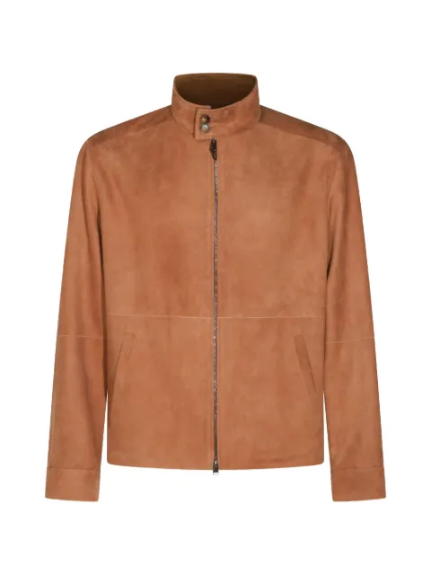 Canali zip-up stand-collar leather jacket