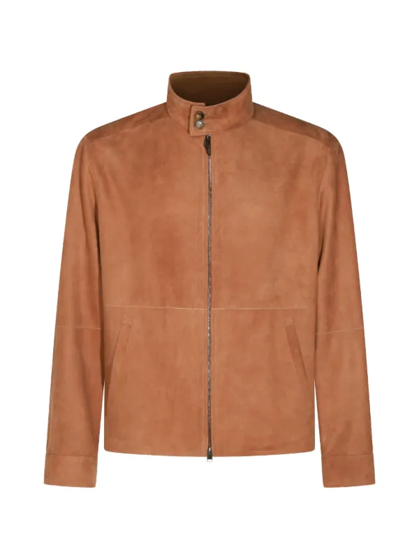 Canali ジップアップ スタンドカラーレザージャケット | ブラウン 