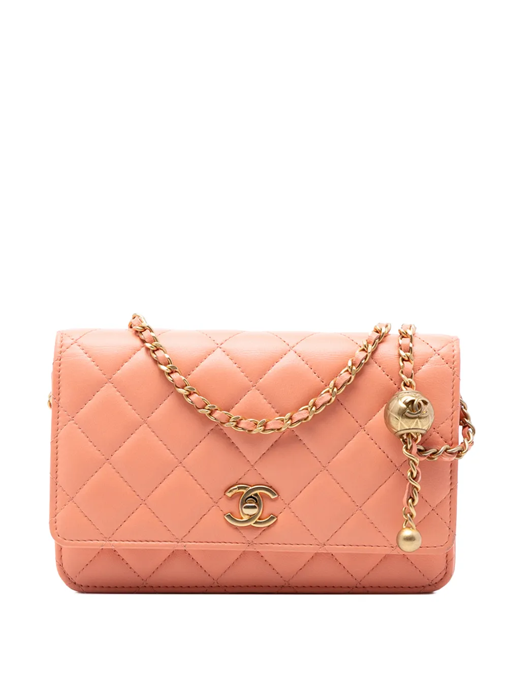 CHANEL Pre-Owned 2021-2025 CC Quilted Lambskin Pearl Crush Wallet On Chain crossbody bag - Arancione