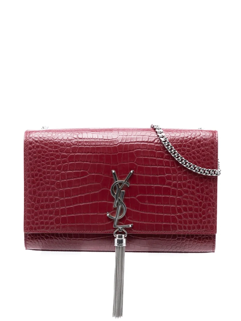 Saint Laurent Pre-Owned 2017 Medium Croc Embossed Leather Monogram Kate Tassel crossbody bag - Rosso