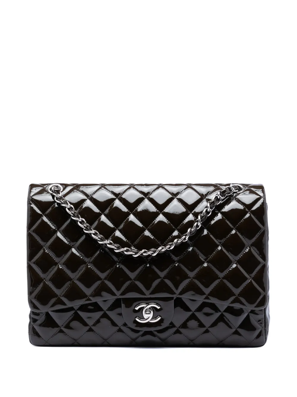 CHANEL Pre-Owned 2010-2011 Maxi Classic Patent Double Flap shoulder bag - Marrone