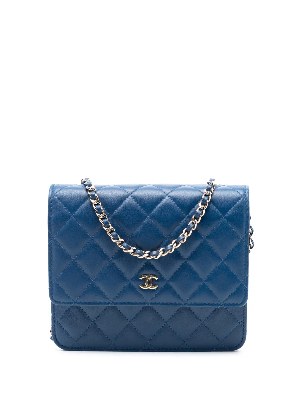CHANEL Pre-Owned 2017-2018 CC Square Quilted Lambskin Wallet on Chain crossbody bag - Blu