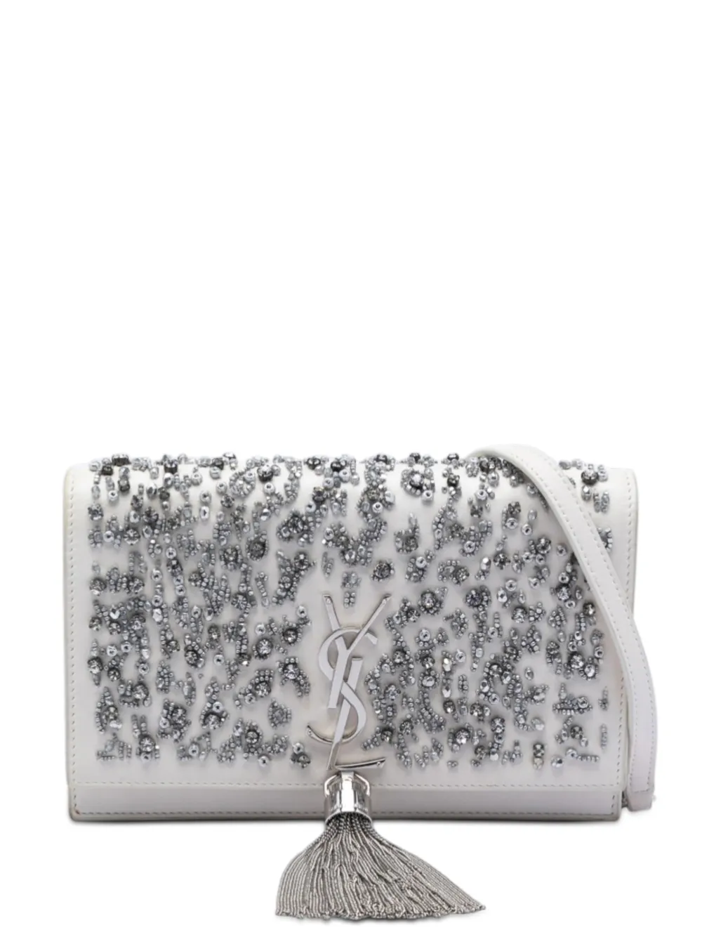 Saint Laurent Pre-Owned 2013 Beaded Calfskin Monogram Kate Tassel Wallet on Chain crossbody bag - Bianco