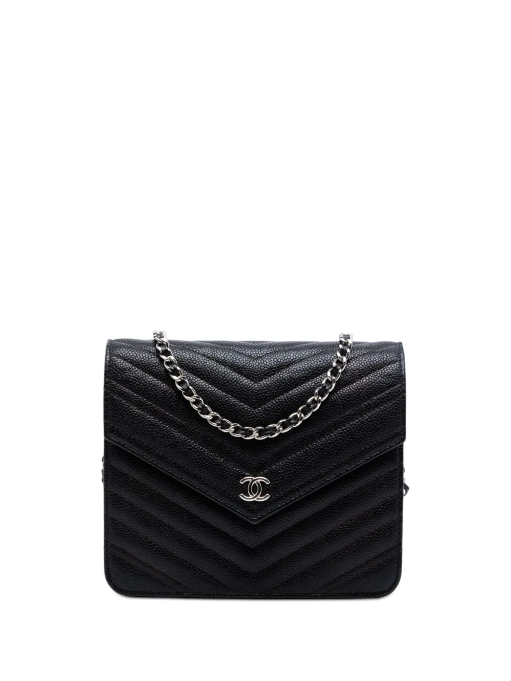 CHANEL Pre-Owned 2017-2018 CC Chevron Caviar Square Wallet On Chain crossbody bag - Nero