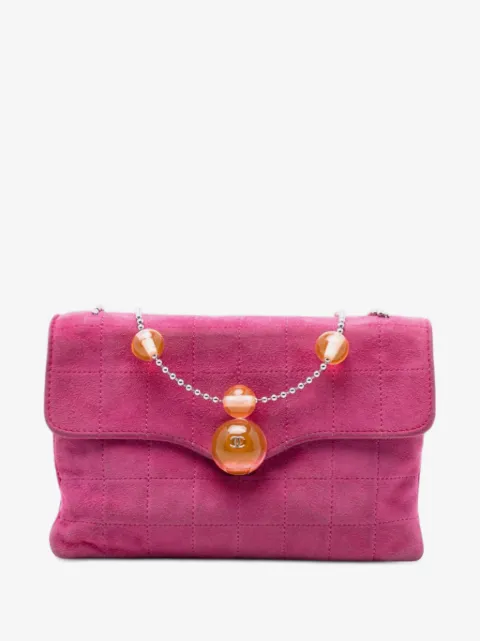 CHANEL Pre-Owned 2000-2002 CC Choco Bar Suede Beaded Chain Flap shoulder bag