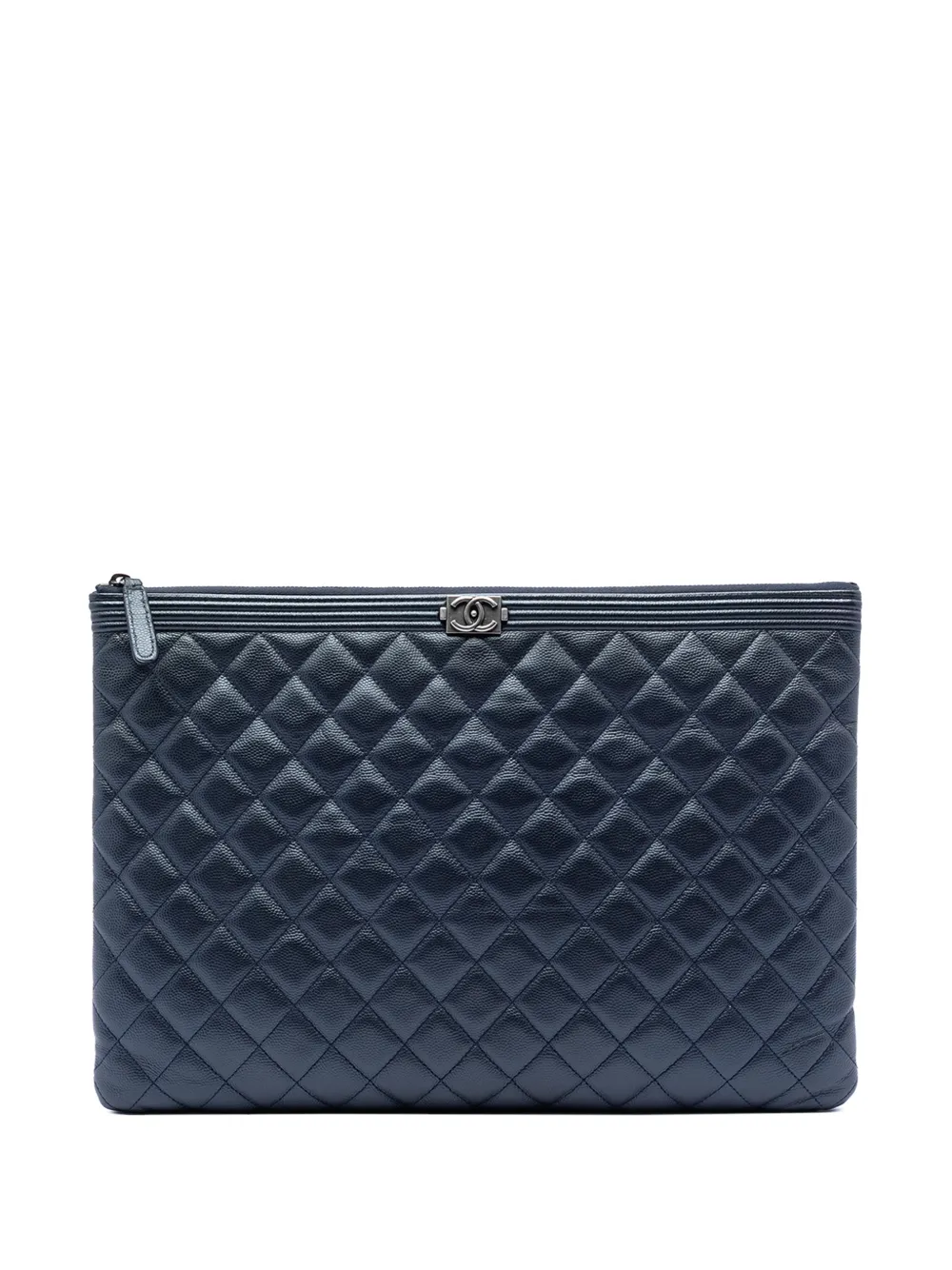 CHANEL Pre-Owned 2017-2018 Large Quilted Caviar Boy O Case clutch bag - Blu