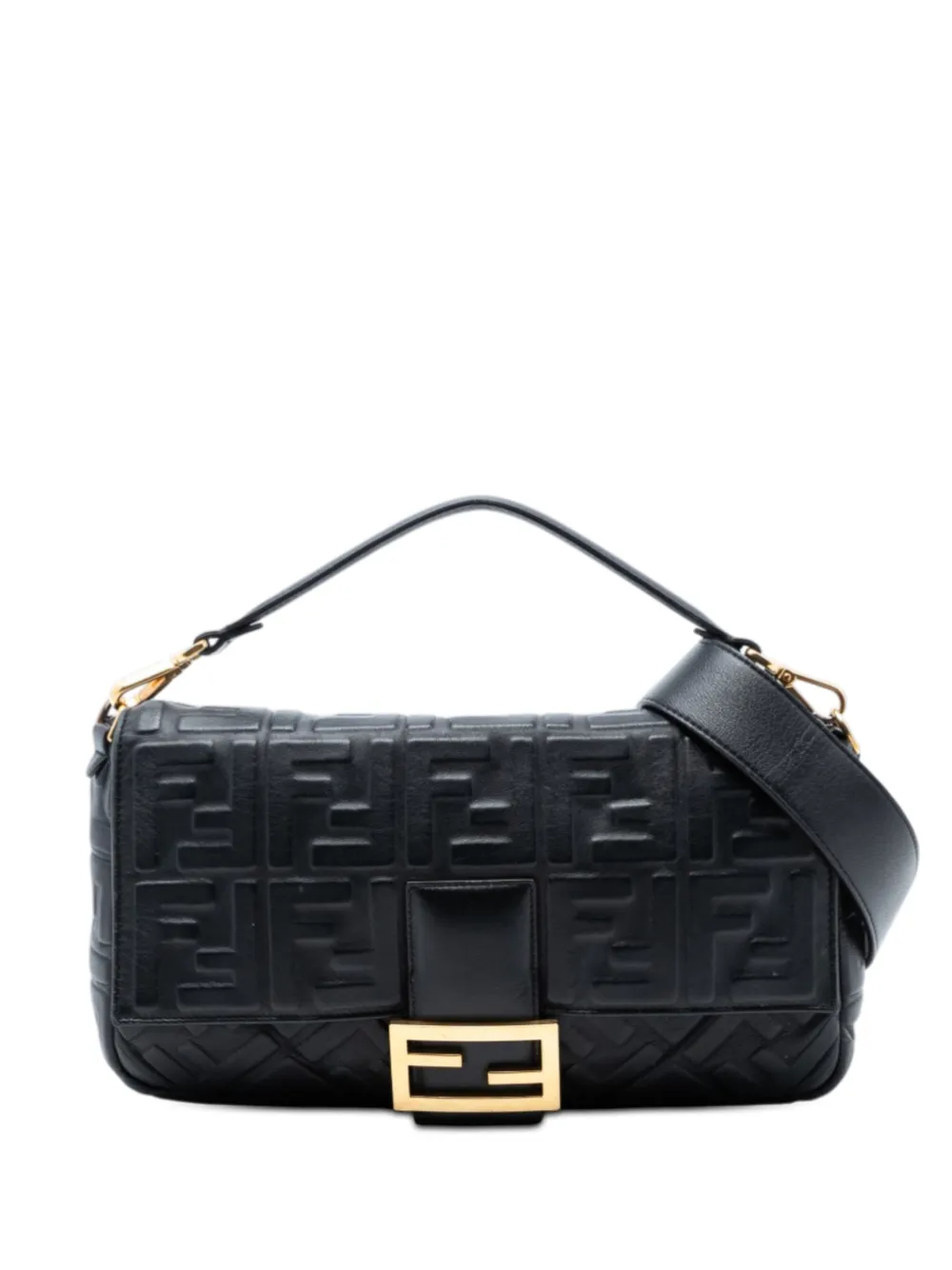 Fendi Pre-Owned 2010-2026 Large Zucca Embossed Leather Baguette satchel - Nero