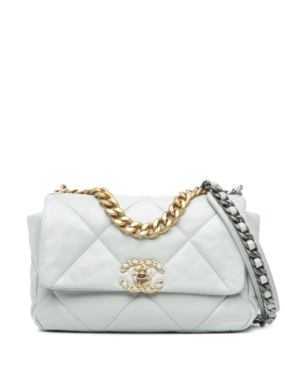 CHANEL Pre-Owned 2021-2023 Medium Lambskin 19 Flap satchel - Grigio