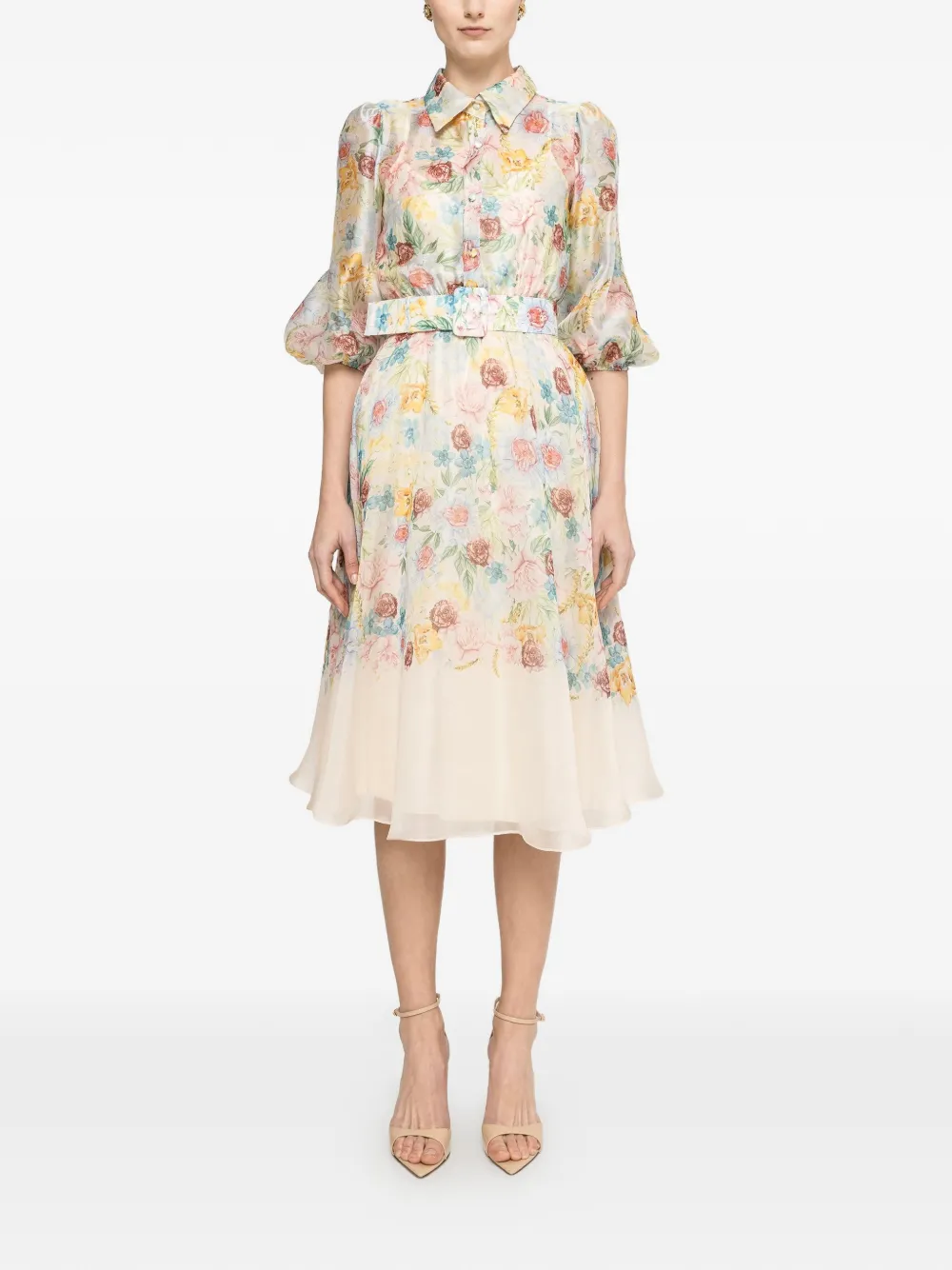 NISSA printed organza midi dress - Toni neutri