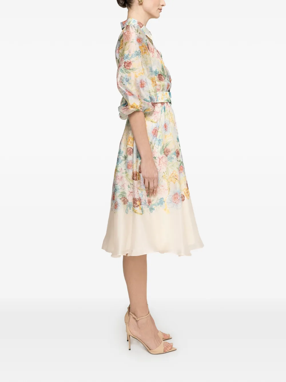 NISSA Organza midi-jurk met print Beige