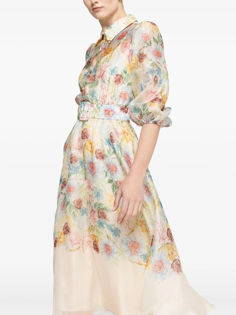 NISSA Organza midi-jurk met print Beige
