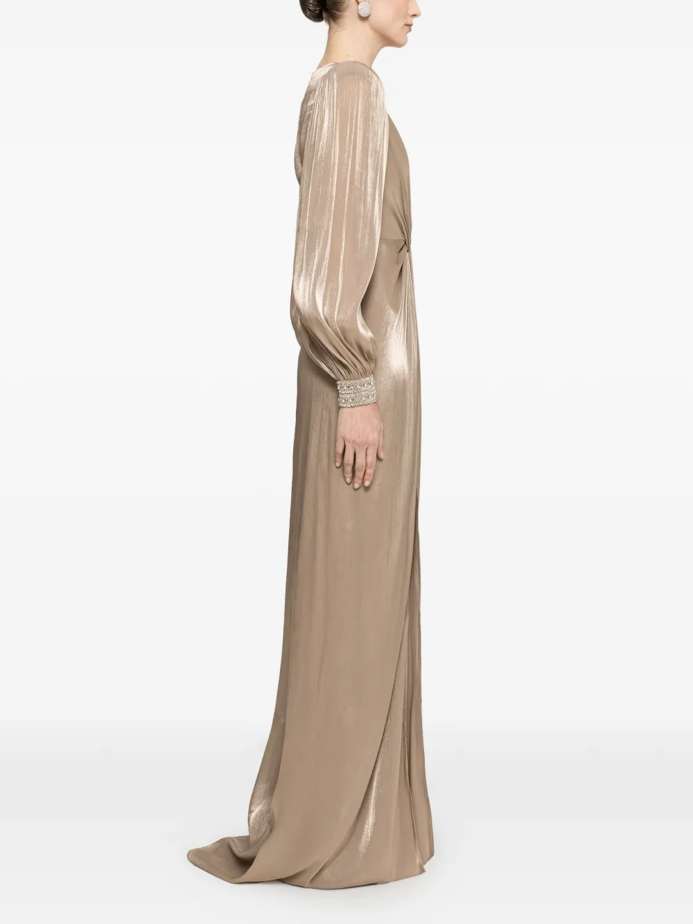 NISSA Chiffon maxi-jurk met gedraaid detail Beige