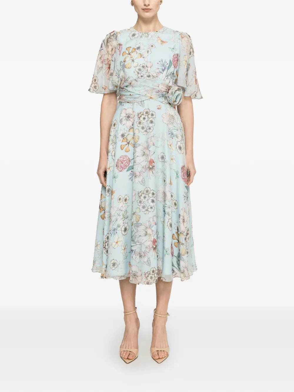 NISSA floral silk midi dress - Blue