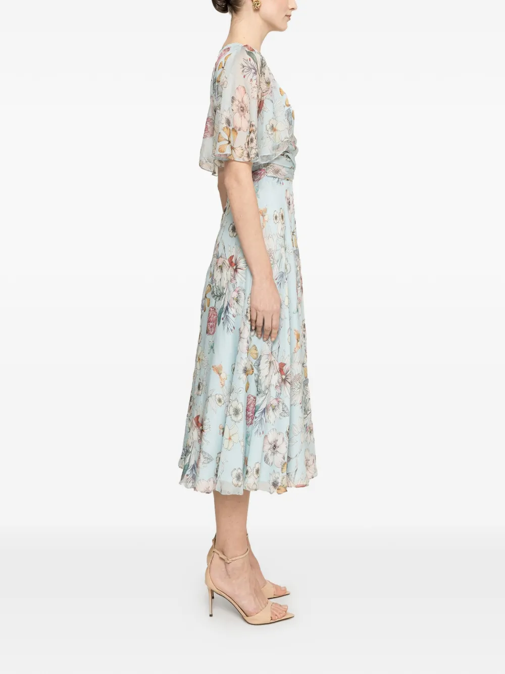 NISSA ZIjden midi-jurk met bloemen-print Blauw