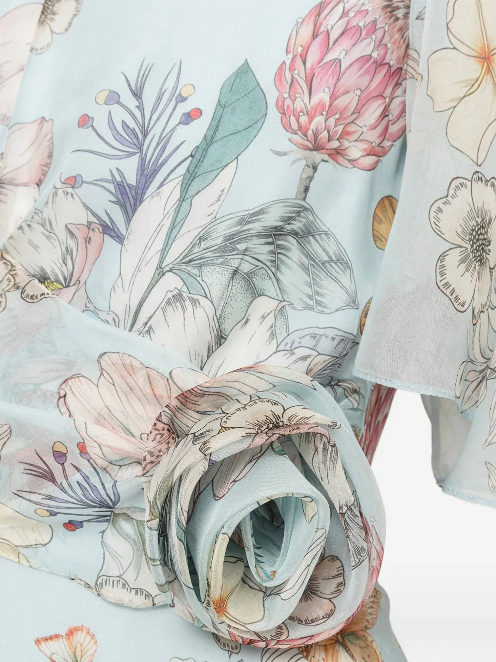 NISSA ZIjden midi-jurk met bloemen-print Blauw