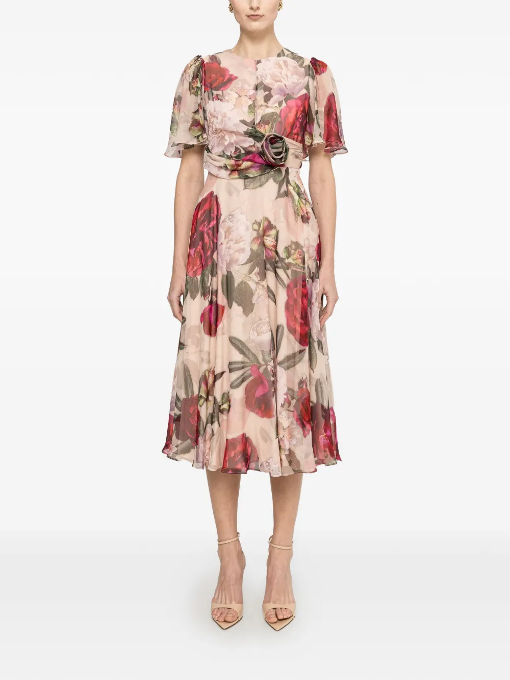 NISSA floral detail midi dress - Neutrals