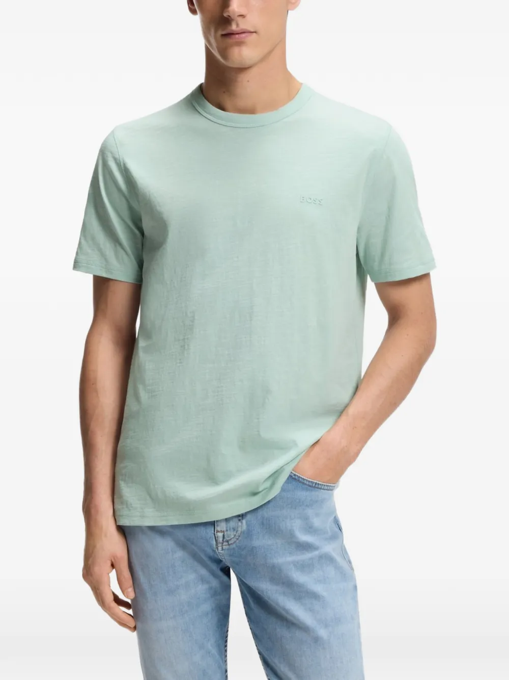 BOSS Katoenen jersey T-shirt met logo-detail Groen