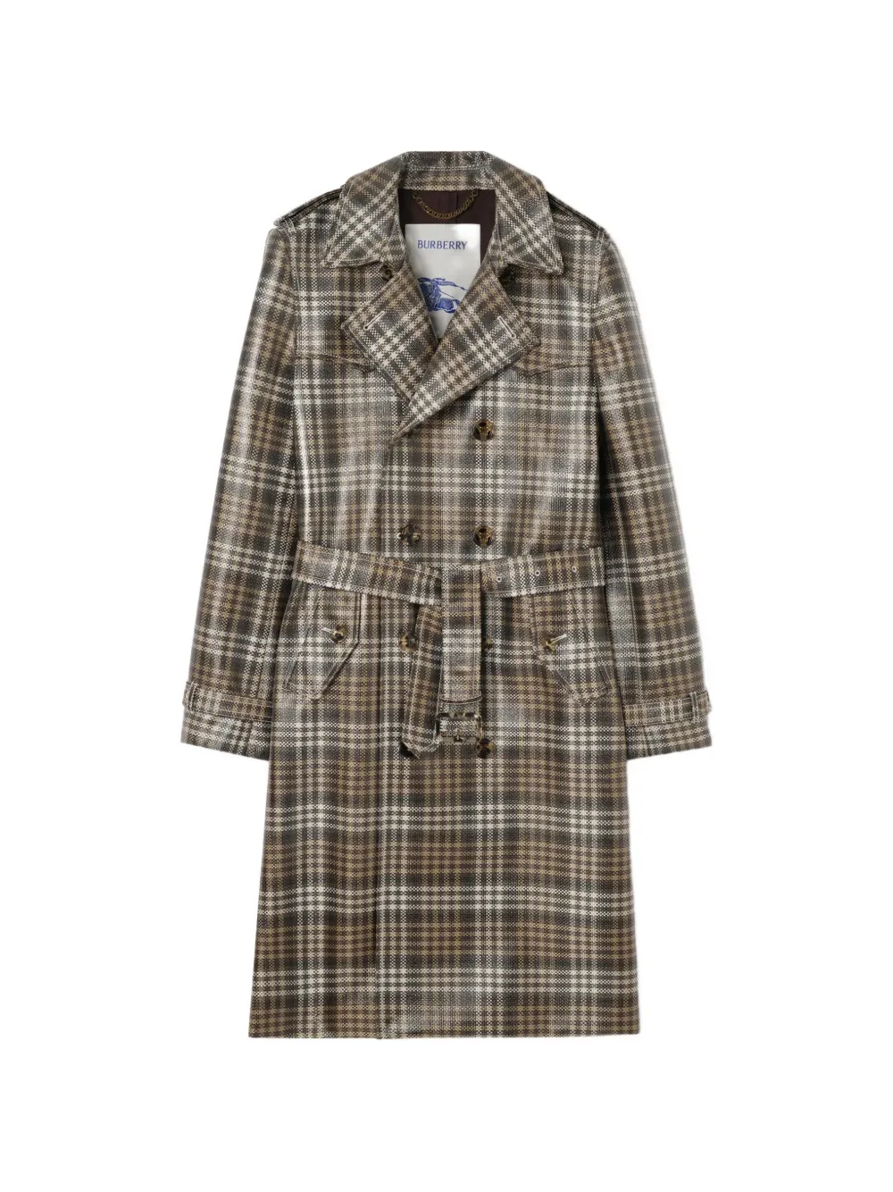Burberry check belted trench coat - Marrone