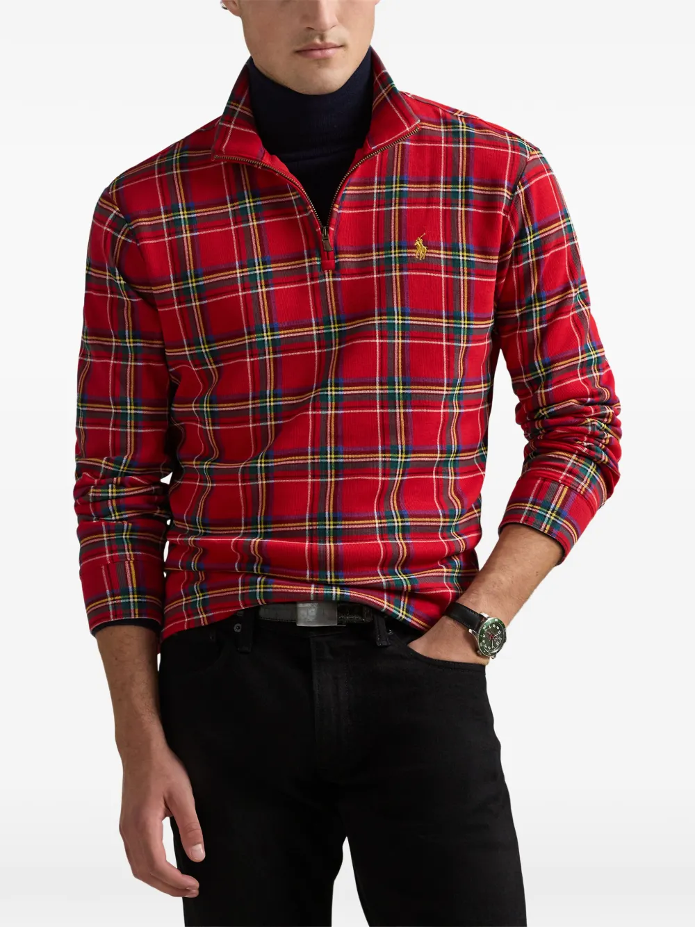 Polo Ralph Lauren Geruite sweater met halve rits Rood