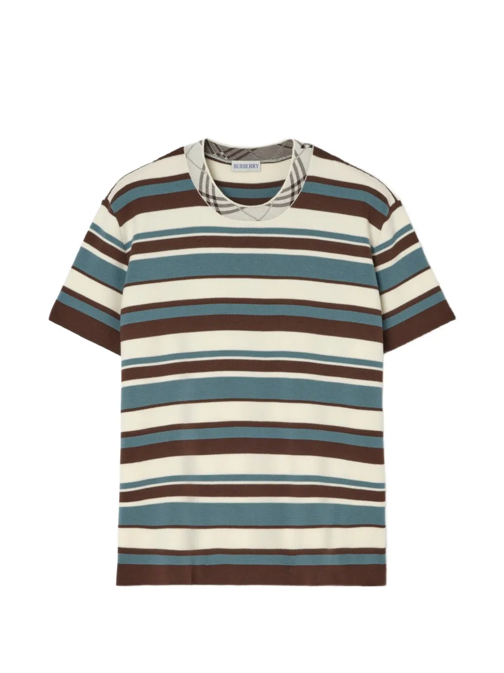 Burberry striped check trim T-shirt - Neutrals