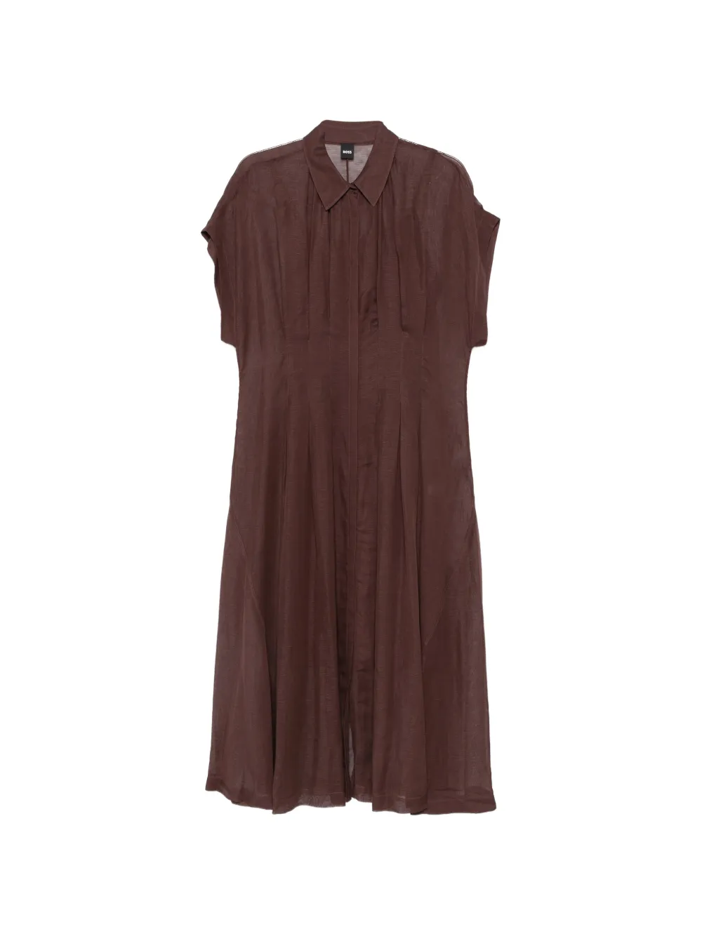 BOSS short-sleeve pleated midi dress - Marrone