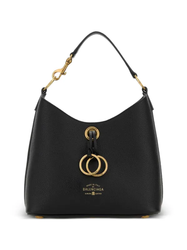 Balenciaga Small Carrie Hobo Leather Tote Bag in Black