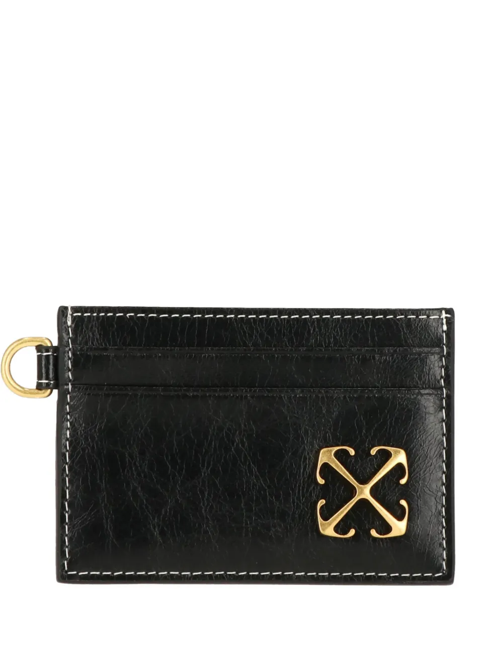 Off-White Arrows-plaque topstitched card holder - Nero