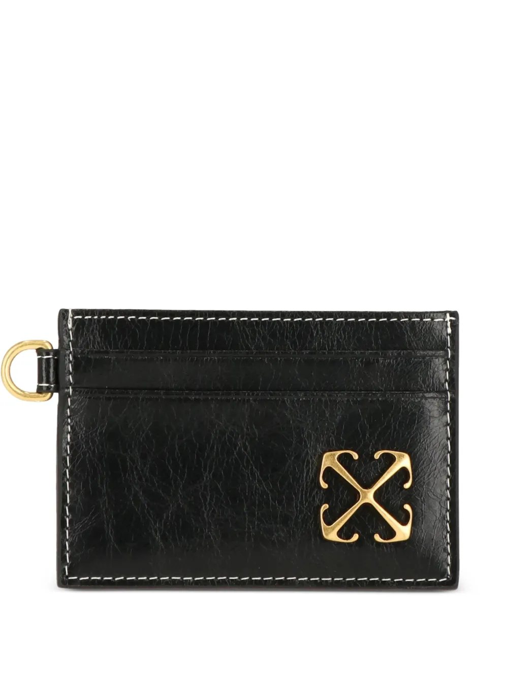 Off-White Arrows-plaque topstitched card holder - Nero