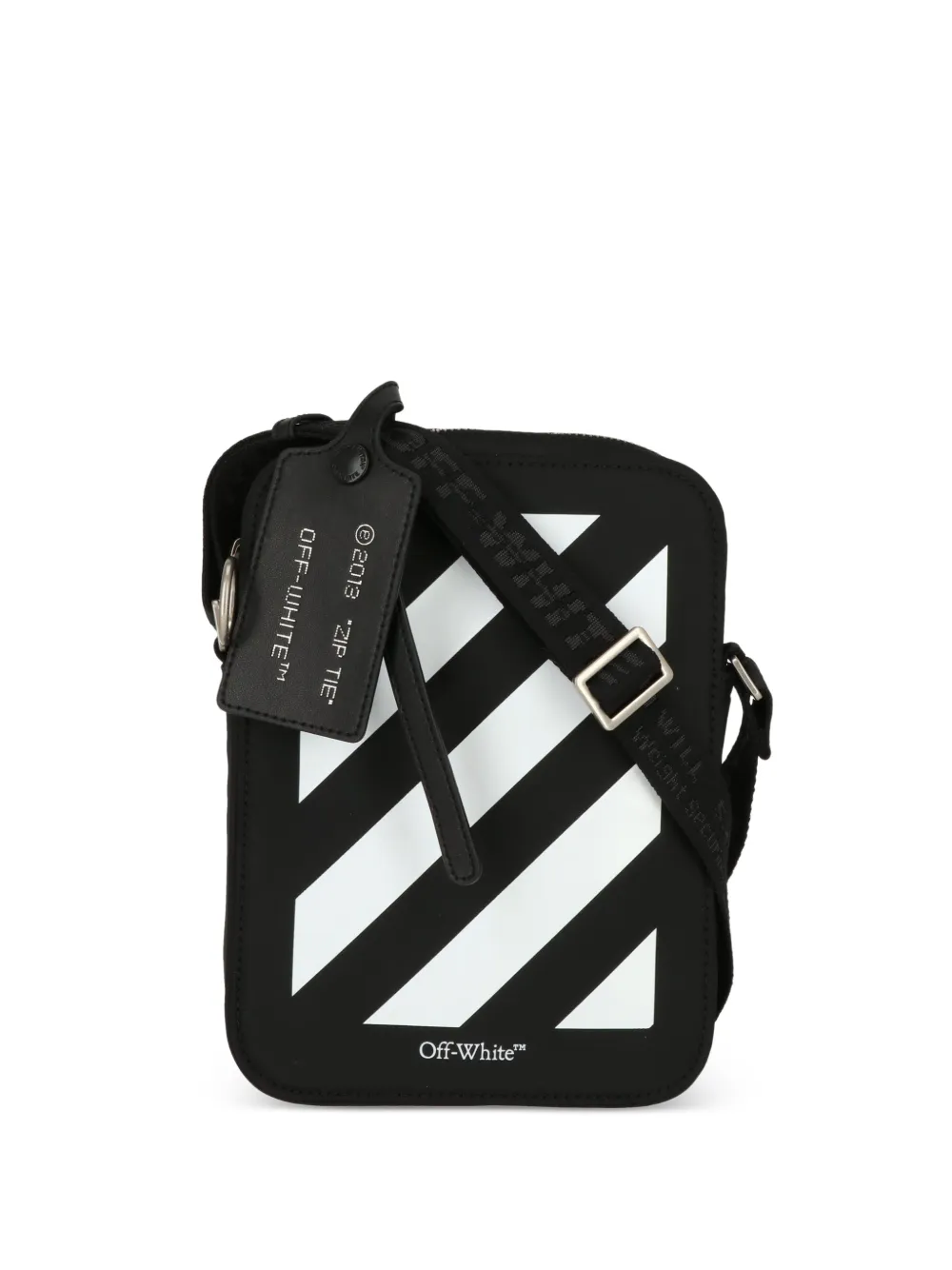 Off-White ZIp 타이 사선 로고 프린트 숄더 백 | 블랙 | Image 1