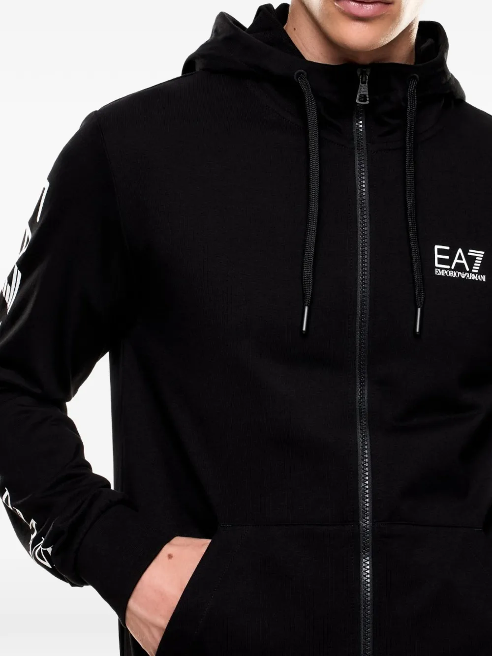 Ea7 Emporio Armani Hoodie logo en rits Zwart