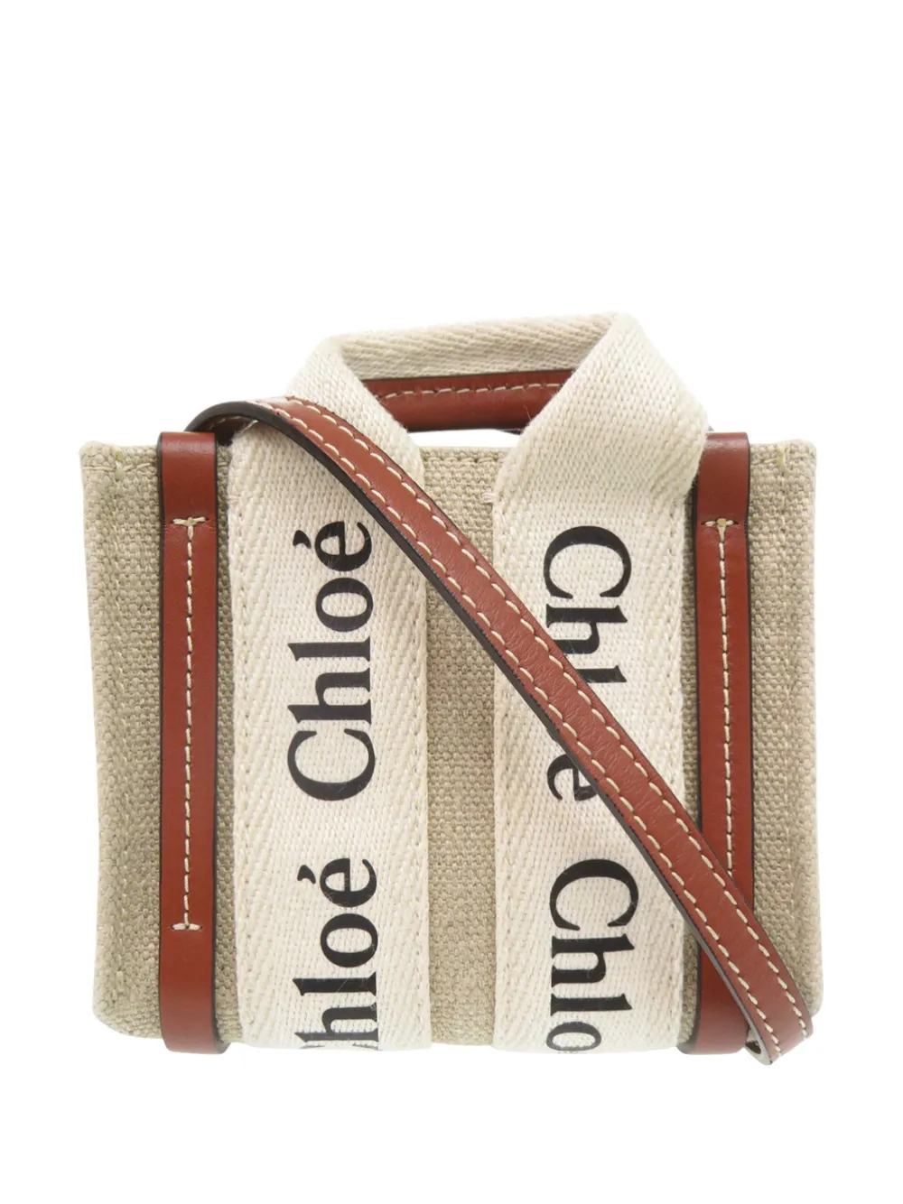 Chloé Pre-Owned 2021-2026 Nano Canvas Woody satchel - Neutrals