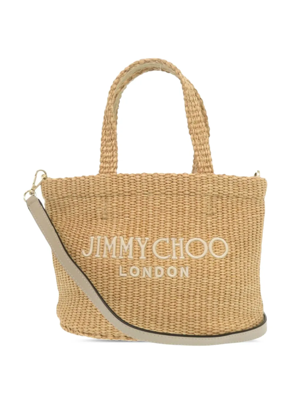 Jimmy Choo Pre-Owned 2010-2025 Mini Raffia Embroidered Logo East West Beach Tote satchel - Toni neutri