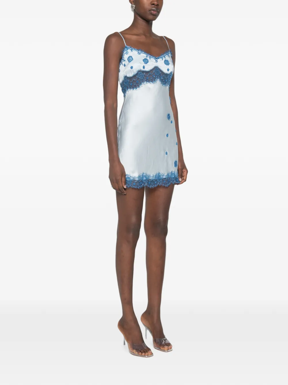 Asta Resort Mini-jurk met kanten afwerking en kralen Blauw