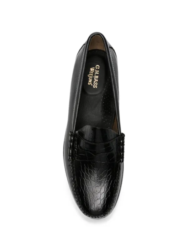 G.H.Bass Weejuns Larson Penny Loafers In Black Croc Embossed