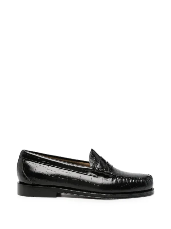 G.H.Bass Weejuns Larson Penny Loafers In Black Croc Embossed