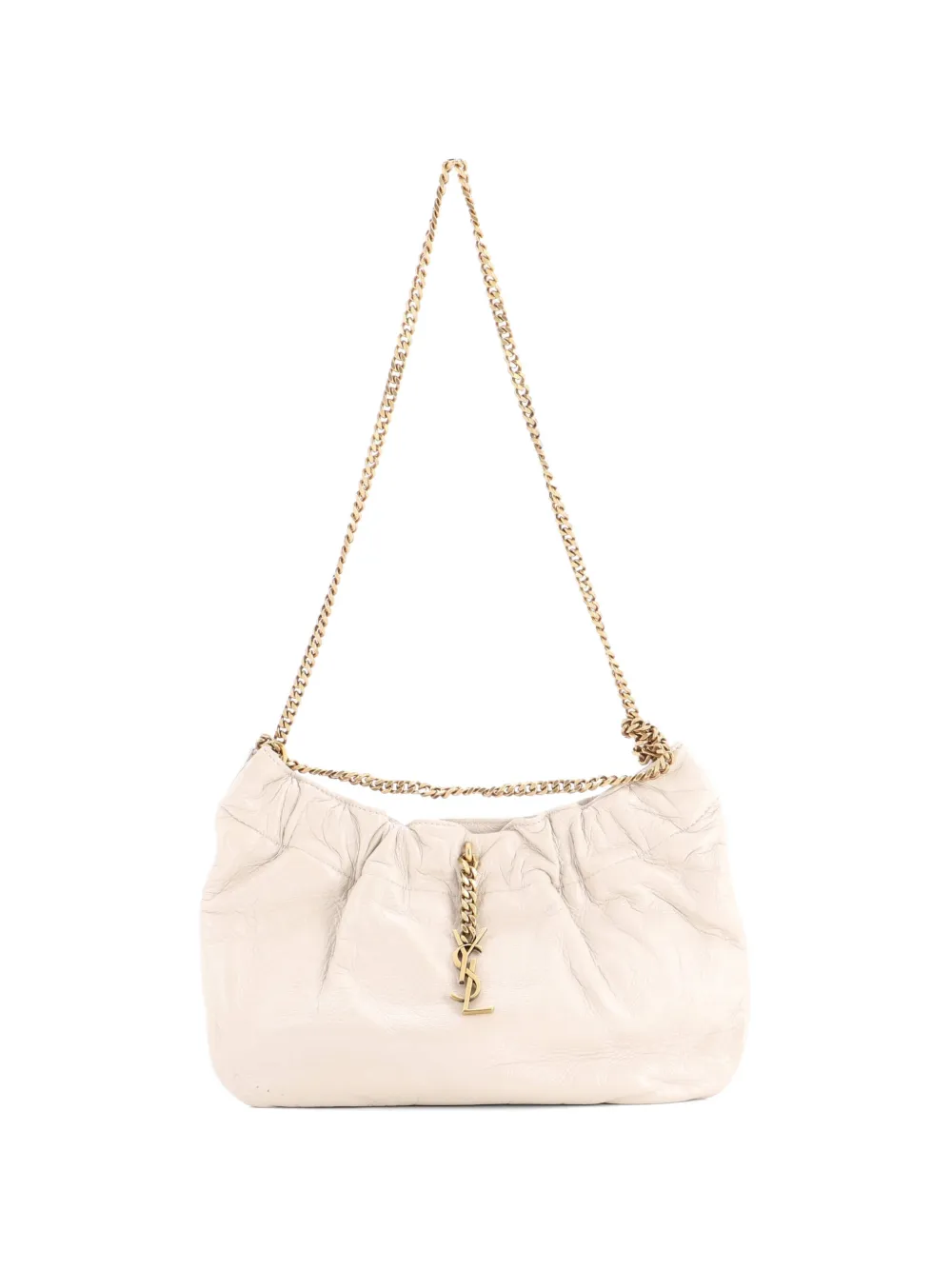 Pre-owned Saint Laurent Pac Pac Ruched Leather Hobo Bag In Neutral