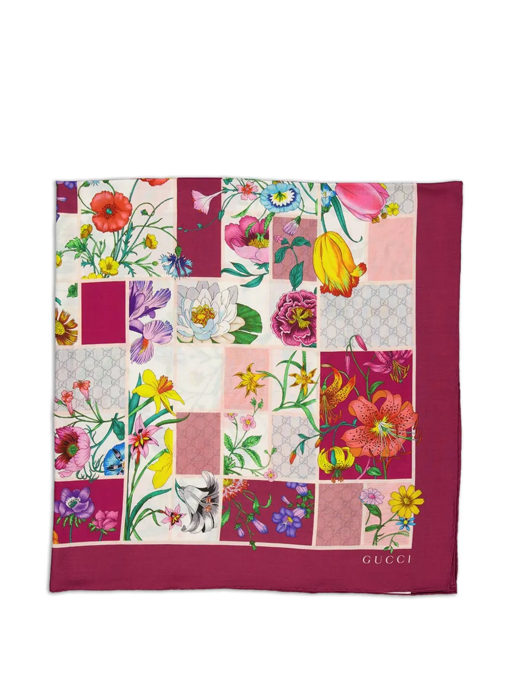 Gucci floral-print block-design scarf - Rosa