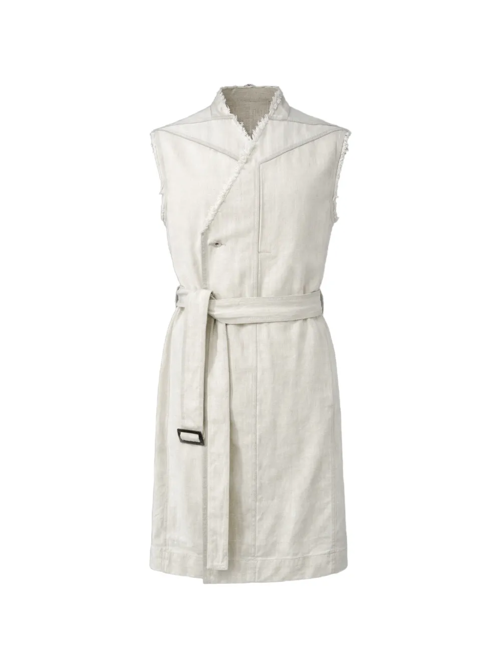 Rick Owens Temple belted fringed sleeveless coat - Neutrals