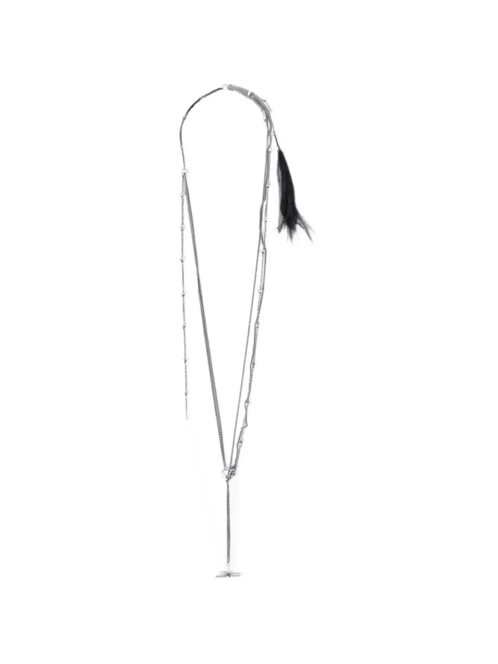 Ann Demeulemeester feather-pendant layered-chain necklace - Argento