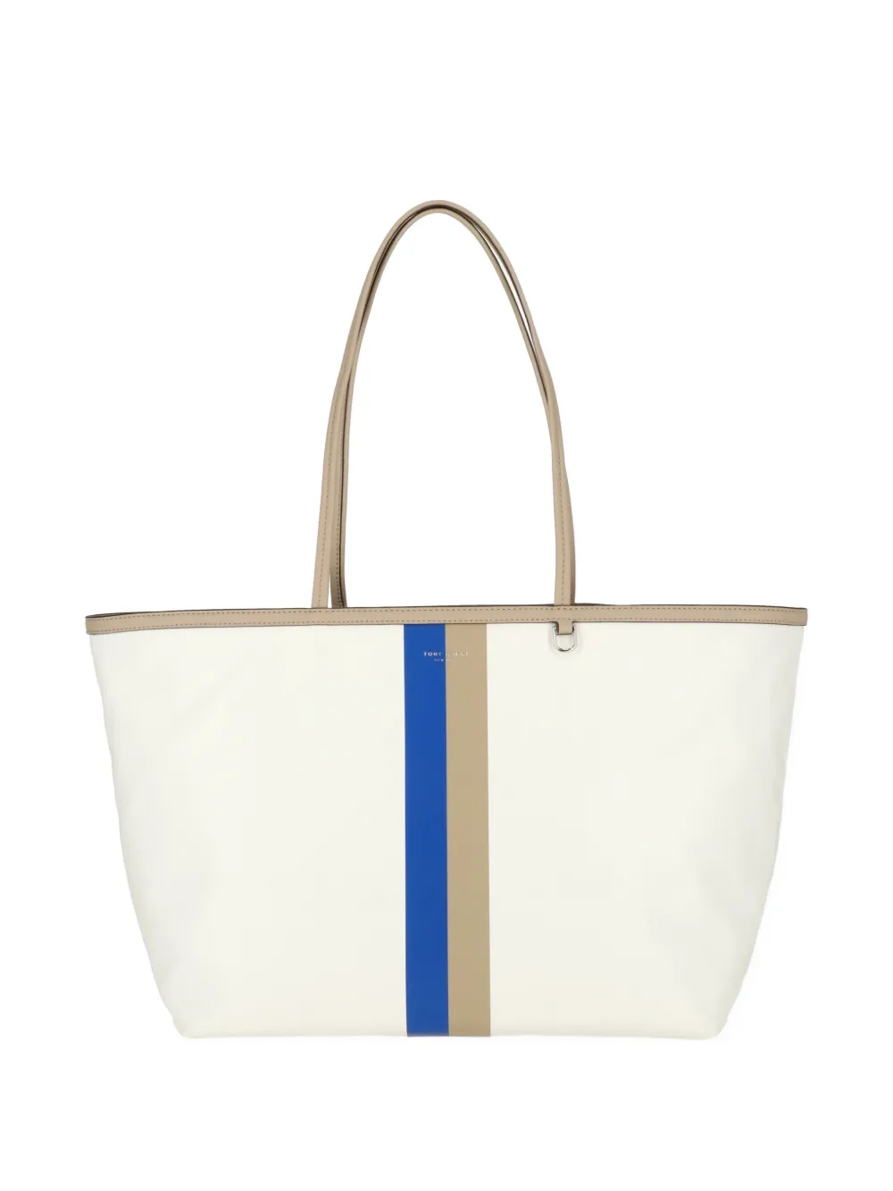 Tory Burch striped logo-print tote bag - Weiß