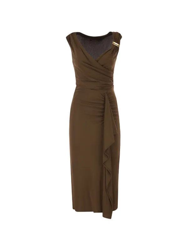 max mara dress brown Max Mara Aureo Draped Midi Dress | Brown