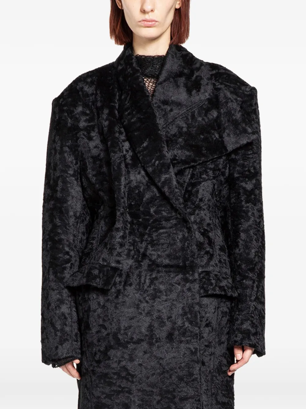 YEHUAFAN asymmetric-lapel coat - Black