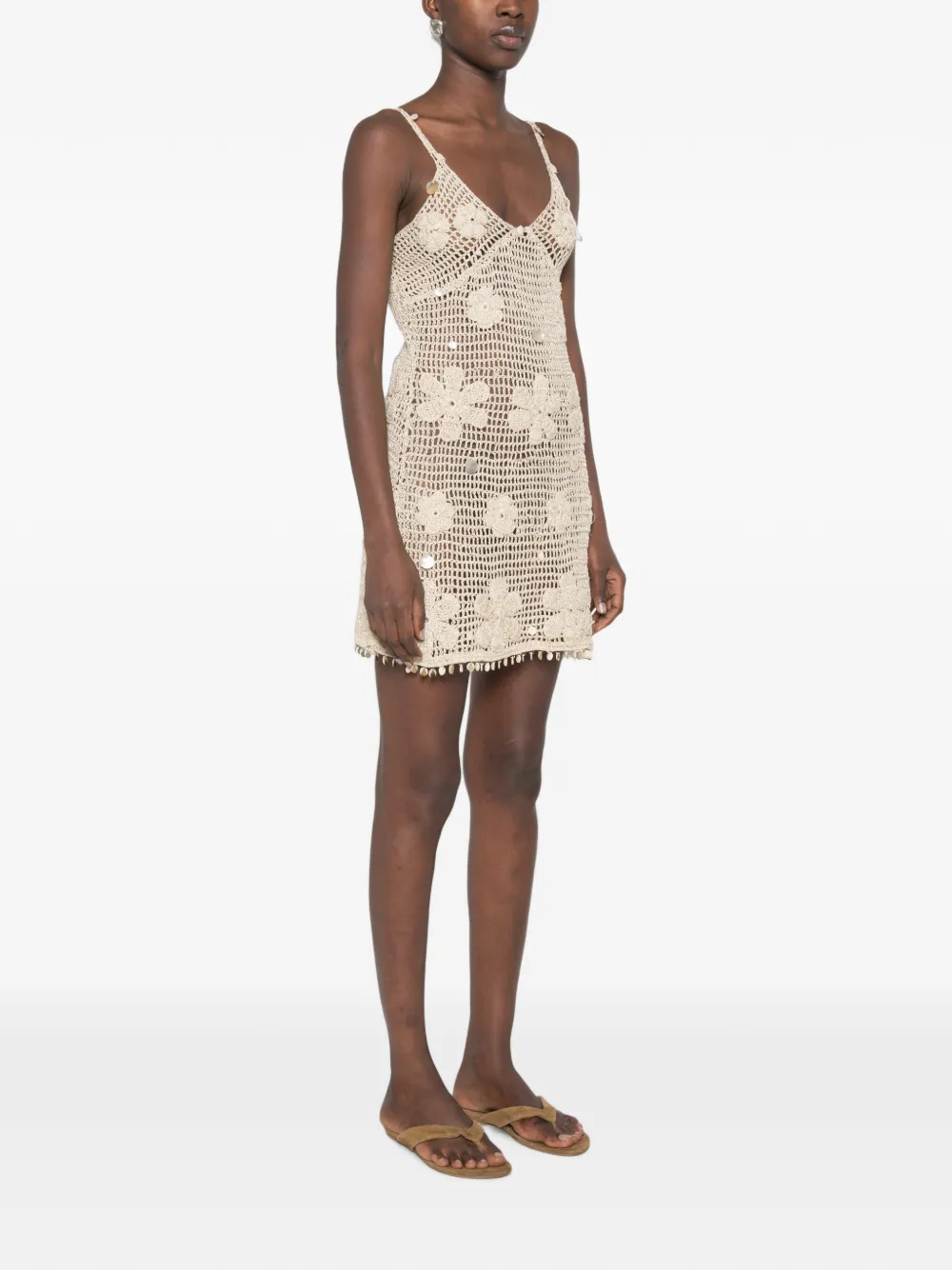 Asta Resort Delilah handgehaakte mini-jurk Beige