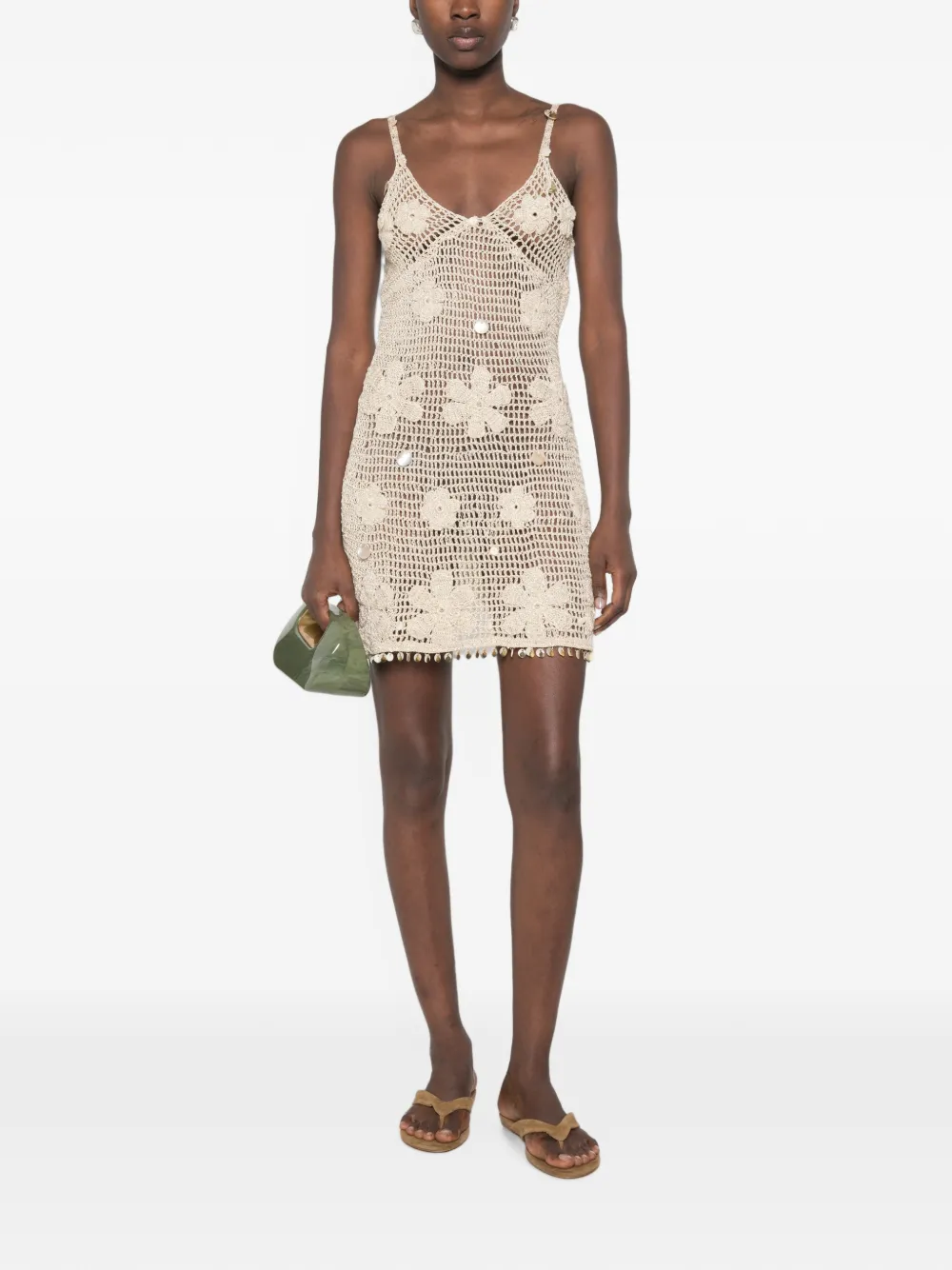 Asta Resort Delilah handgehaakte mini-jurk Beige