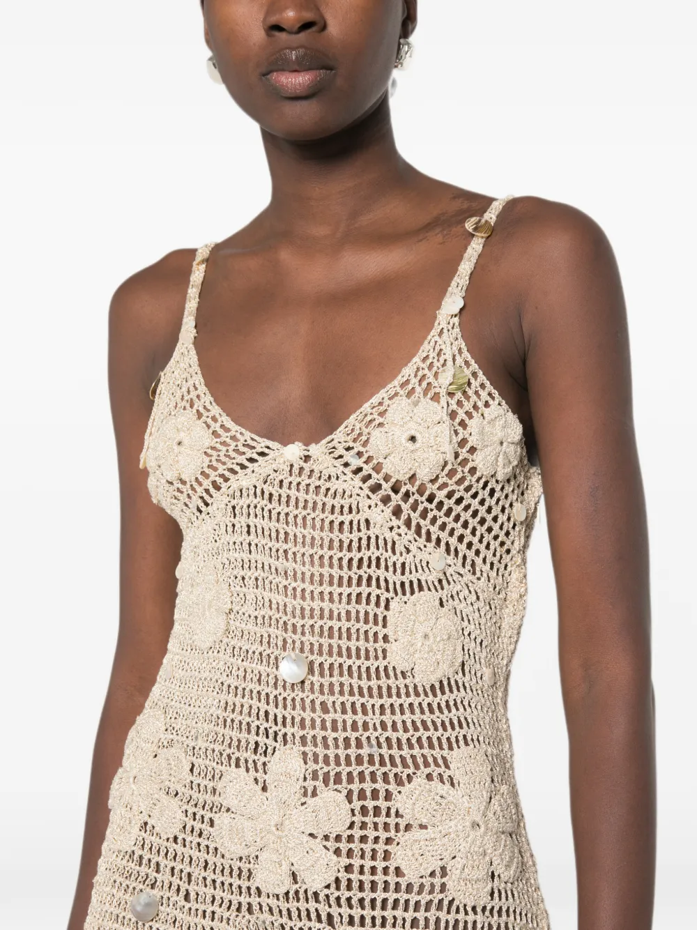 Asta Resort Delilah handgehaakte mini-jurk Beige