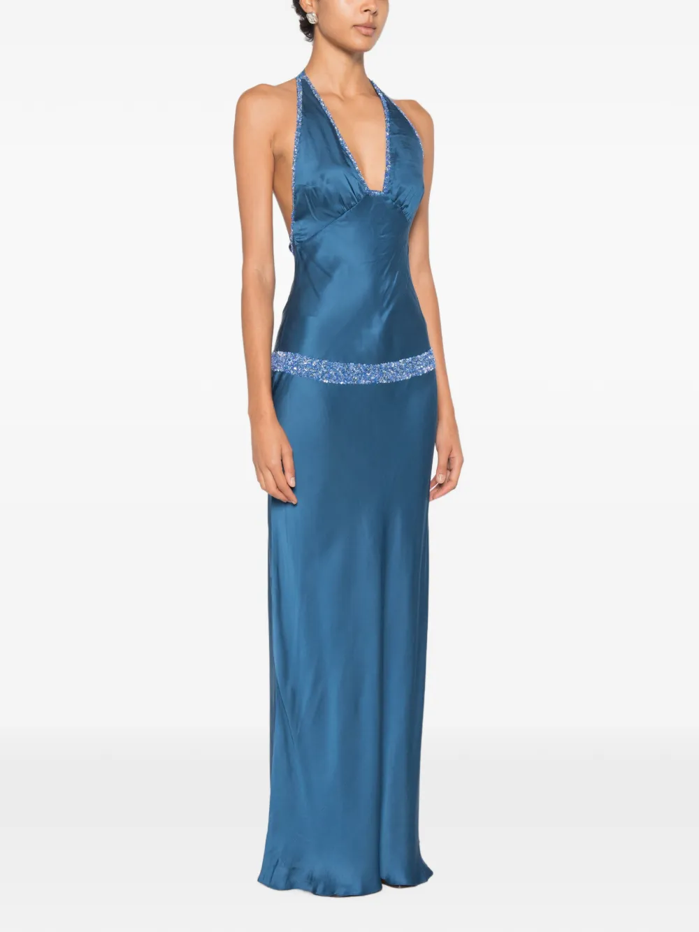 Asta Resort Celine maxi-jurk verfraaid met kralen en halternek Blauw