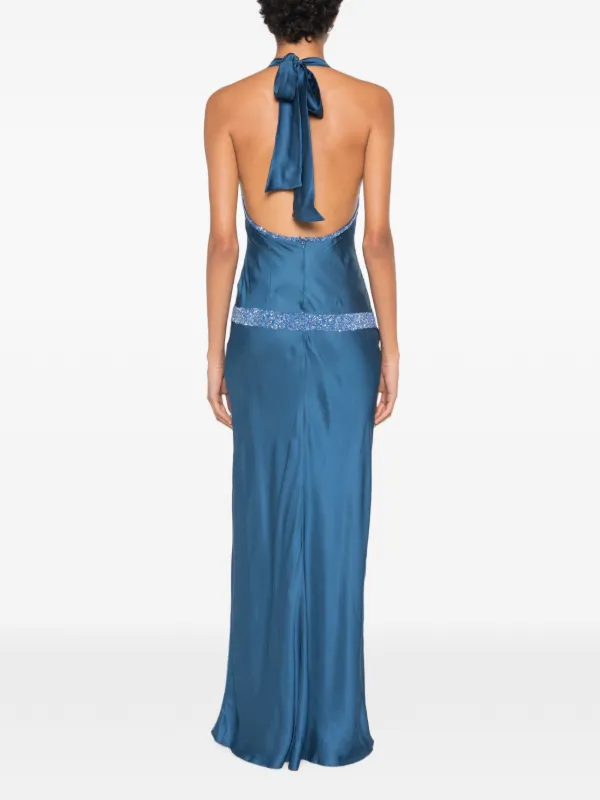 celine backless dress Asta Resort bead-embellished Halterneck Maxi | Blue vt::Dresses::Neckline::Mockneck