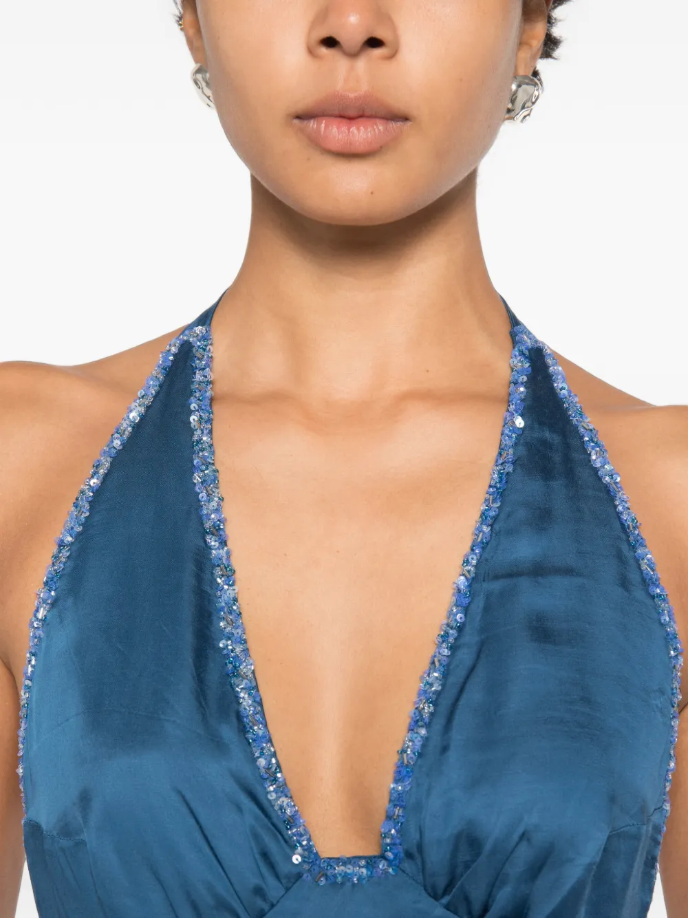 Asta Resort Celine maxi-jurk verfraaid met kralen en halternek Blauw